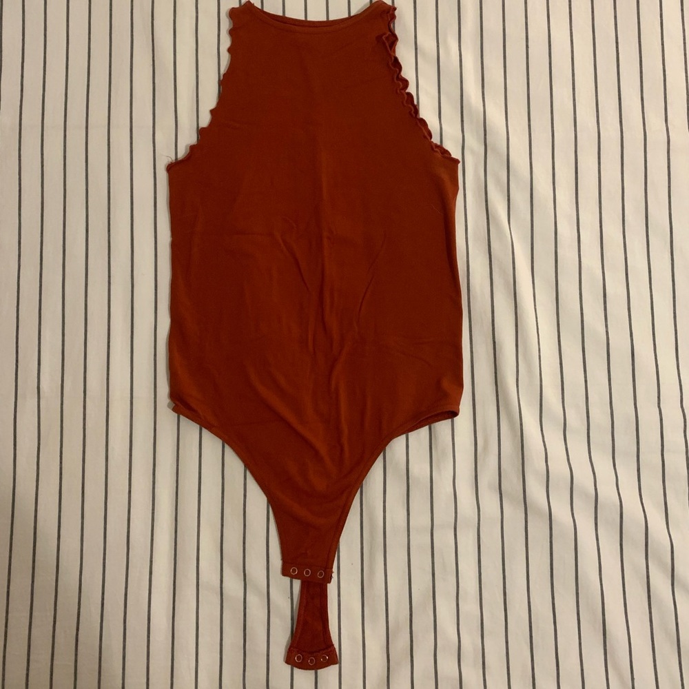 Free People high neck scalloped sleeve bodysuit